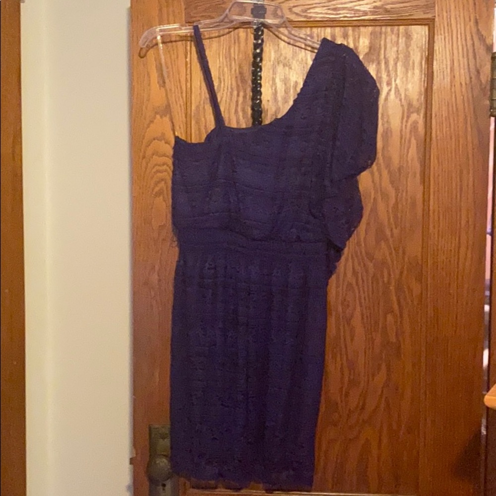 Juniors, purple off the shoulder dress with belt - Picture 2 of 3